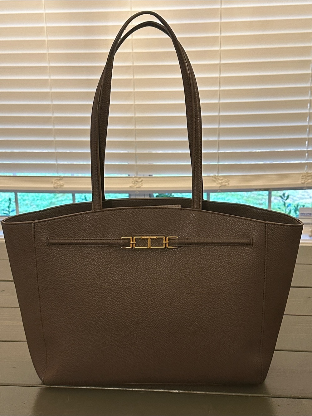 Tahari Downing Essential Tote Bag Taupe Gold Hardware